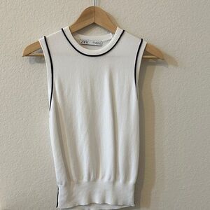 Zara Sz S White Tank Top with Navy Trim